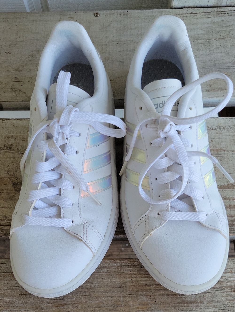 adidas  Cloud Foam White Women’s Sneakers with Iridescent Stripe Accents
